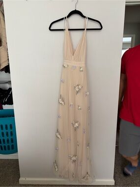 Lulu's Women’s Nude/Blush Floral Embellished Maxi Dress.